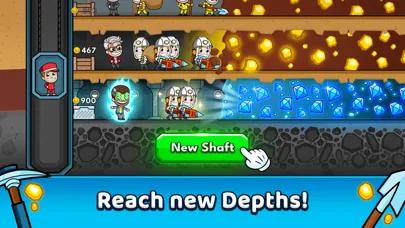 Camadas subterrâneas com diamantes num jogo idle